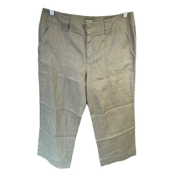 Eddie Bauer Pants Linen Green Women's 8 Cropped Wide Leg Fishingcore Granolagirl - Picture 1 of 10